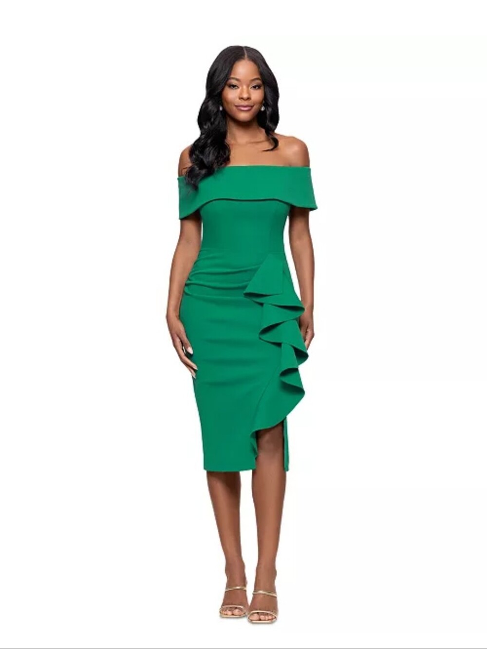 NWT Betsy & Adam Emerald Green Ruffle Sheath Midi Dress Size 10 MSRP $239